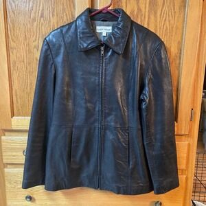 Women's Boston Harbour 100% Soft Black Leather Jacket Size Large Full Zip VTG